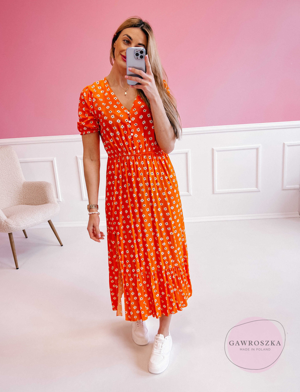 Sukienka Midi Klara II z krótkim rękawem - pomarańczowa 3