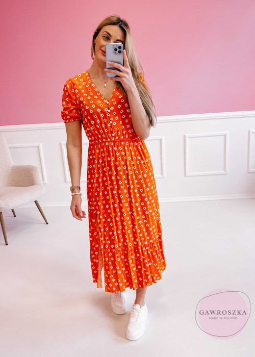 Sukienka Midi Klara II z krótkim rękawem - pomarańczowa