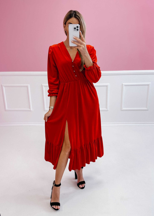 Sukienka Midi Klara welurowa - czerwona