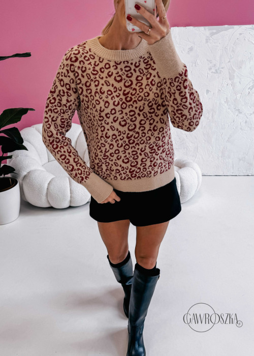 Sweter Panther premium - beżowo-czerwony