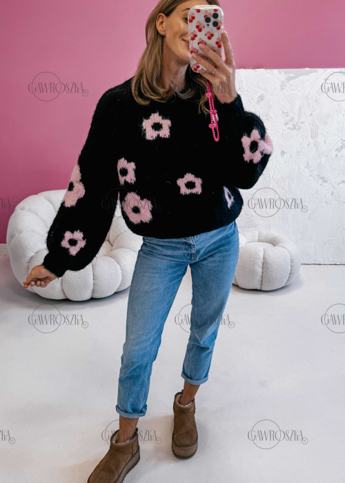 Sweter monaco flowers - czarny