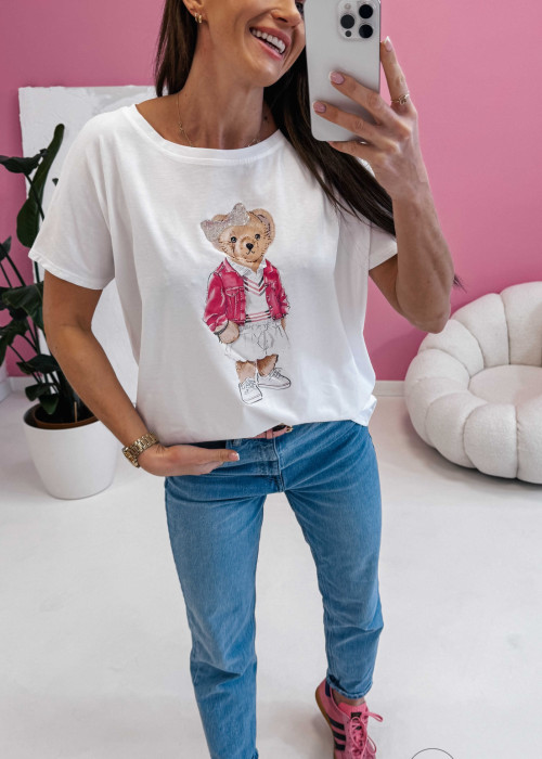 T-shirt oversizowy Teddy girl -fuksja