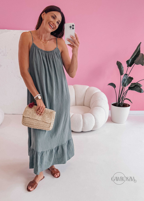 Sukienka muśilinowa Bilbao maxi - khaki