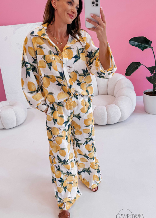 Komplet maxi Hello Summer - biały w cytryny