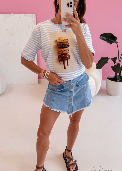 T-shirt makaroniki - błękitne paseczki