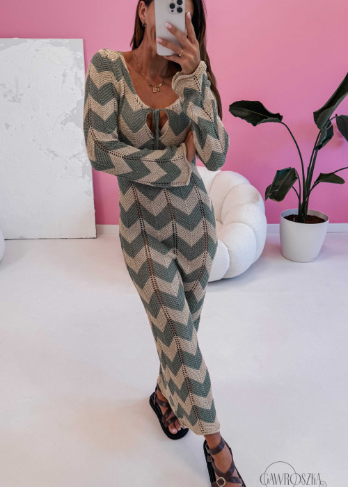 Sukienka maxi Exotic - khaki/złota